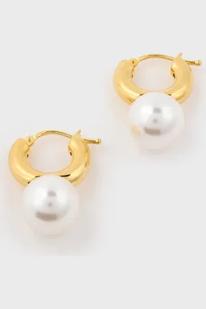 Glassworks London Large Pearl Drop Hoop Earrings