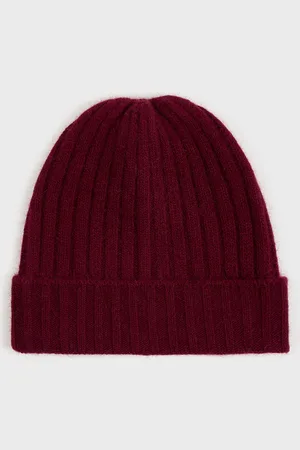 Glassworks London Burgundy Angora Wool Blend Large Ribbed Beanie Hat