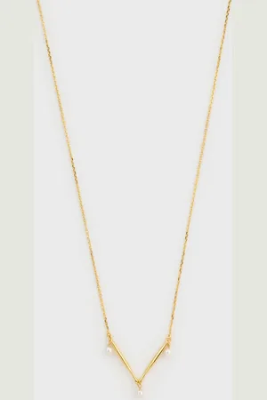 Glassworks London Triple Pearl Drop V Necklace