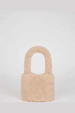 Glassworks London Beige Shearling Bucket Bag