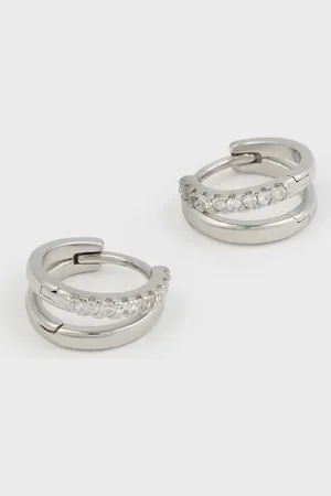 Glassworks London Diamante Double Loop Huggie Earrings