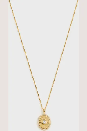 Glassworks London Diamante Etched Oval Pendant Necklace