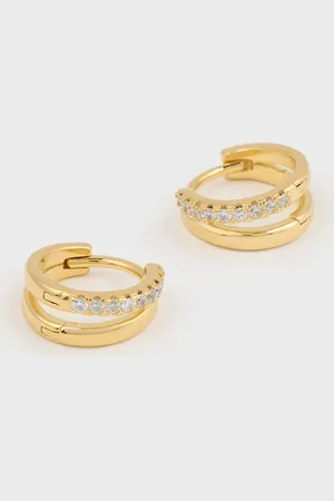 Glassworks London Diamante Double Loop Huggie Earrings