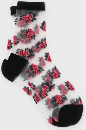 Glassworks London And Pink Rose Floral Sheer Socks