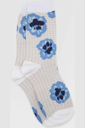 Glassworks London Ivory Floral Grid Socks