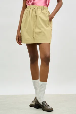 Glassworks London Beige Ruched Tie Waist Mini Skirt