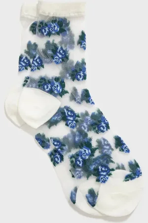 Glassworks London White And Rose Floral Sheer Socks
