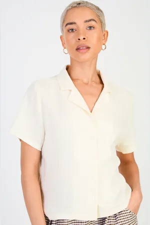 Glassworks London Oatmeal Linen Blend Short Sleeved Shirt Blouse