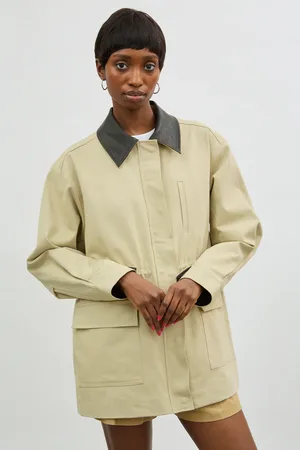 Glassworks London Beige Contrast Vegan Leather Collar Jacket