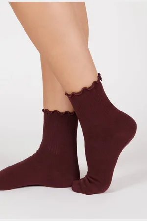 Glassworks London Burgundy Ruffle Trim Socks
