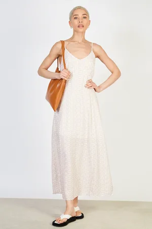 Glassworks London Beige And White Floral Print Maxi Dress