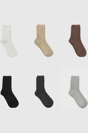 Glassworks London Neutral Classic Ribbed Socks - Set Of 6