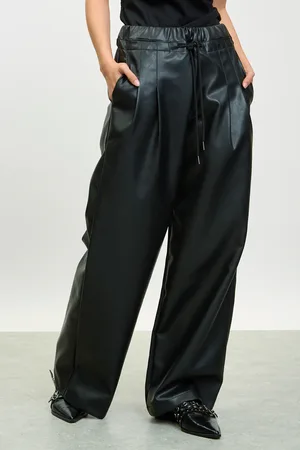 Glassworks London Vegan Leather Pleated Drawstring Trousers