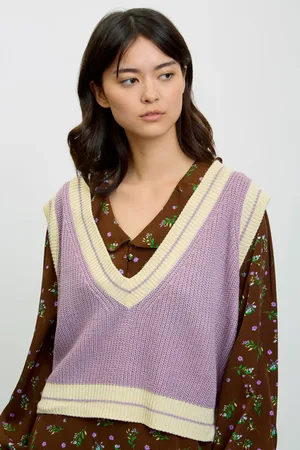 Glassworks London Lilac Deep V Varsity Sweater Vest