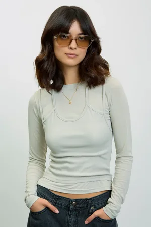 Glassworks London Greyish Beige Layered Halter Neck Long Sleeve Top