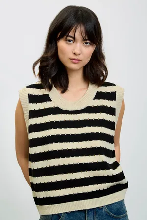 Glassworks London Beige And Black Striped Sweater Vest