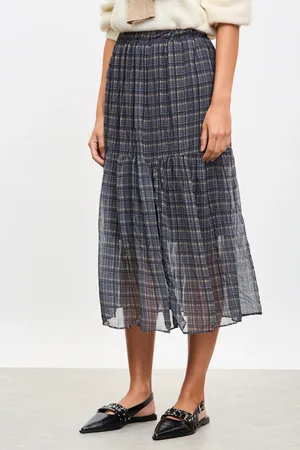 Glassworks London And Ivory Plaid Tiered Midi Skirt