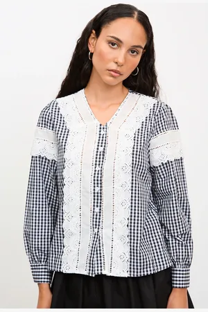 Glassworks London And White Gingham Eyelet Blouse