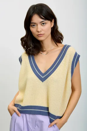 Glassworks London Ivory Deep V Varsity Sweater Vest