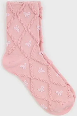 Glassworks London And Ivory Tiny Bow Diamond Texture Socks