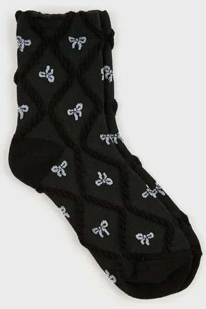 Glassworks London And Grey Tiny Bow Diamond Texture Socks