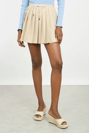 Glassworks London Beige Pleated Contrast Drawstring Mini Skirt
