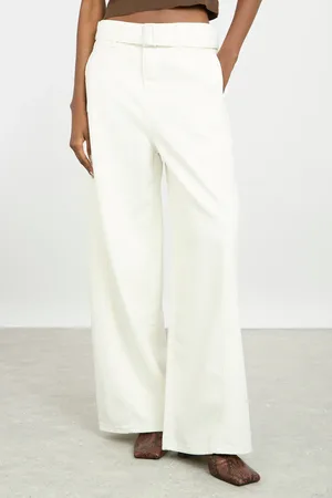 Glassworks London Ivory Belted Super Wide Leg Jeans