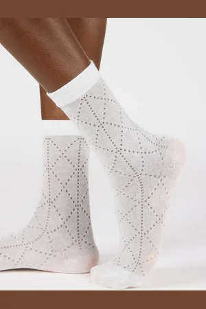 Glassworks London Ivory Semi Sheer Dotted Diamond Socks