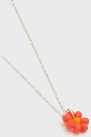 Glassworks London Charm Necklace - Silver Coral Daisy