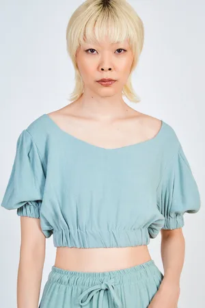 Glassworks London Mint Ruched Waist Short Sleeved Top