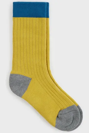 Glassworks London Mustard Ribbed Tricolour Block Socks