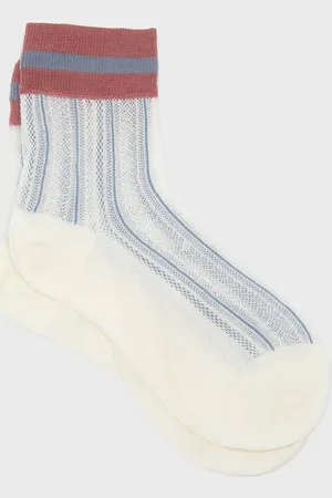 Glassworks London Ivory And Pink Stripe Hem Socks