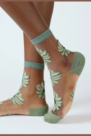 Glassworks London Khaki Sheer Floral Socks