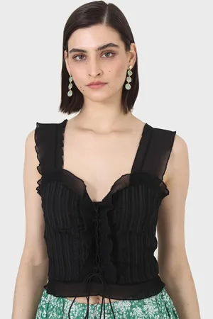 Glassworks London Chiffon Trim Lace Up Front Tank Top