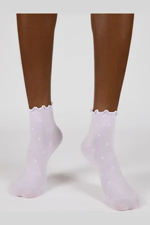 Glassworks London Lilac And White Polka Dot Ruffle Trim Socks