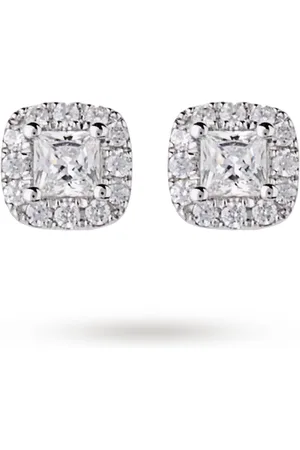 GOLDSMITHS 9ct White Gold 0.30ct Princess Cut Diamond Claw Halo Stud Earrings