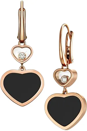 Chopard Happy Hearts 18ct Rose Gold Natural Black Onyx Diamond Earrings