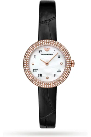 Emporio Armani Ladies Black Leather Watch