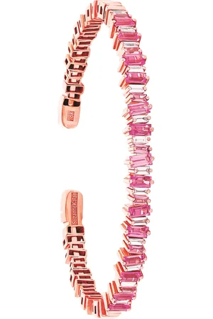 Suzanne Kalan Fireworks 18ct Rose Gold Pink Sapphire & 0.52cttw Diamond Baguette Bangle