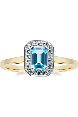 By Request 9ct Yellow and White Gold Blue Topaz & Diamond Cluster Ring - Ring Size I