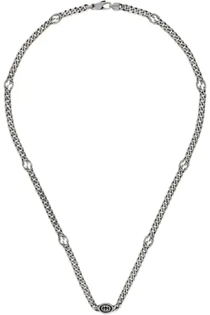 Gucci Interlocking Sterling Silver & Black Enamel Sterling Necklace