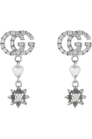 Gucci Flora 18ct White Gold Flower & Double G Diamond Drop Earrings