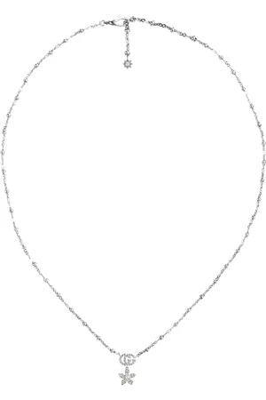 Gucci Flora 18ct White Gold Flower & Double G Diamond Necklace