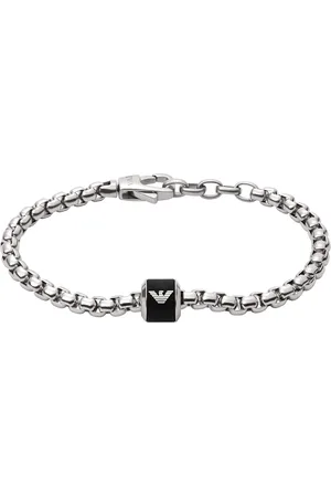 Emporio Armani Mens Black & Stainless Steel Bracelet