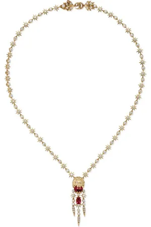 Gucci 18ct Yellow Gold Lion Head Diamond & Tourmaline Necklace