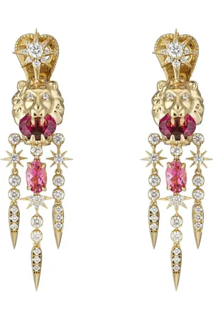Gucci 18ct Yellow Gold Lion Head Diamond & Tourmaline Earrings