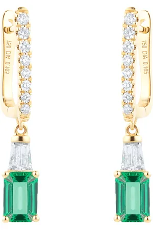 GOLDSMITHS 18ct Yellow Gold 0.33ct Diamond & Emerald Earrings