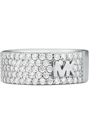 Michael Kors Ladies Sterling Silver MK Logo Cubic Zirconia Ring - Ring Size L