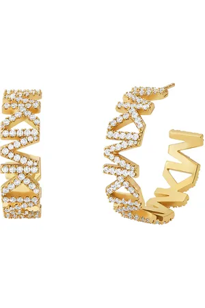Michael Kors Yellow Gold Coloured MK Logo Crystal Hoop Earrings