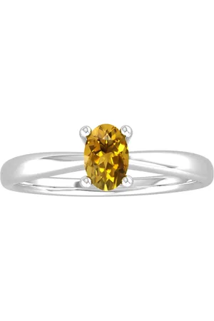 By Request 9ct White Gold 4 Claw Oval Citrine Ring - Ring Size A